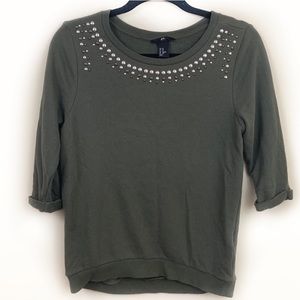 H&M studded crewneck quarter sleeve sweater